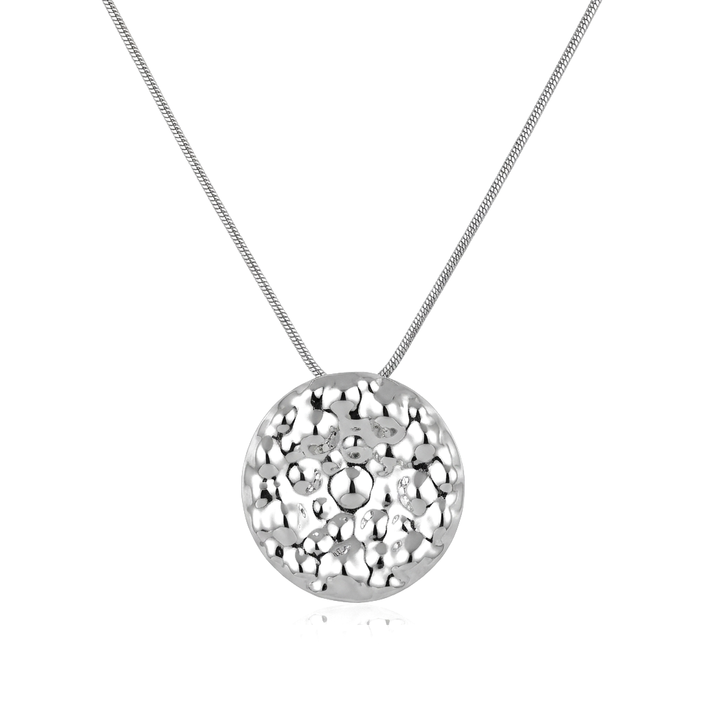 Alma Hammered Disc Necklace · Rhodium