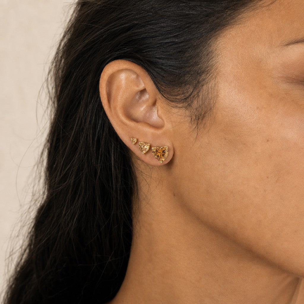 Amber Heart Studs by Amanelle
