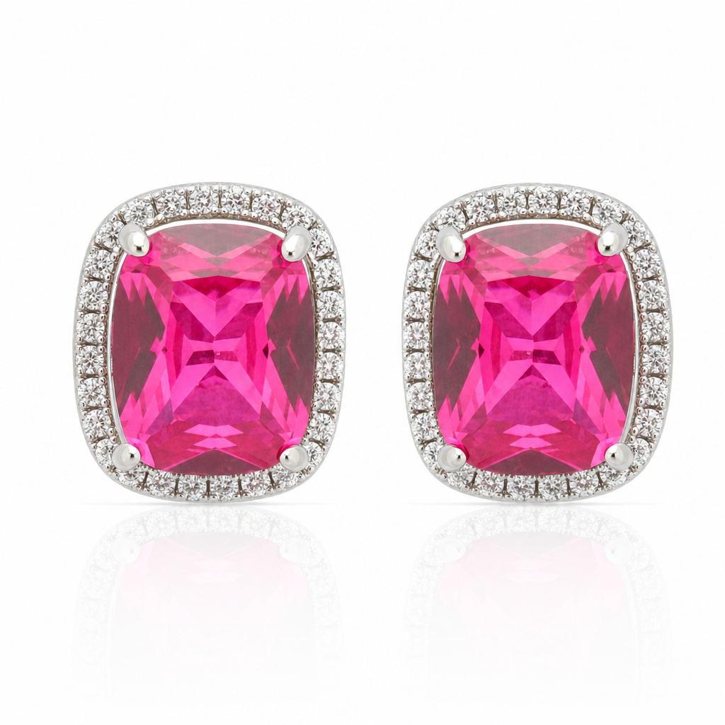 Rubellite Halo Studs by Amanelle