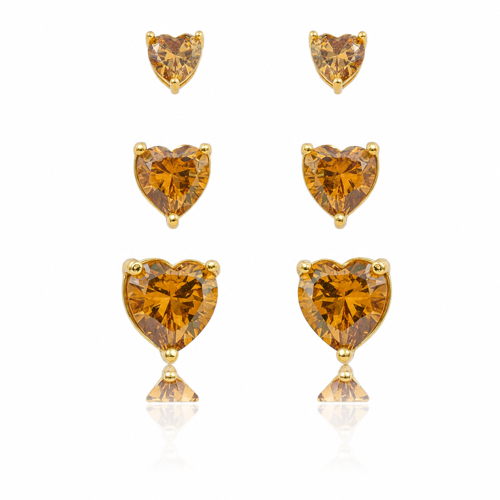 Amber Heart Studs by Amanelle