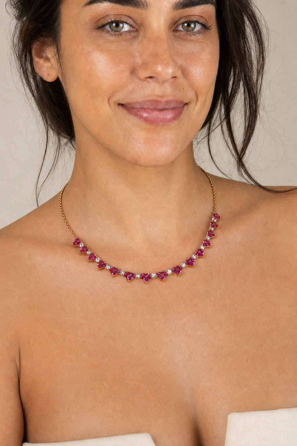 Rubellite Heart Riviera Necklace by Amanelle